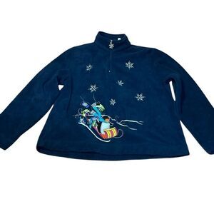 Vintage Christmas Full Zip Fleece Jacket, Navy, Sweater, White Stag, Women’s XL